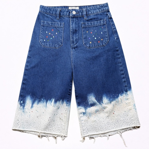 Rolla’s Upcycled Rhinestone Star Denim Bermuda Shorts Festival Boho Sparkle S - Picture 3 of 14